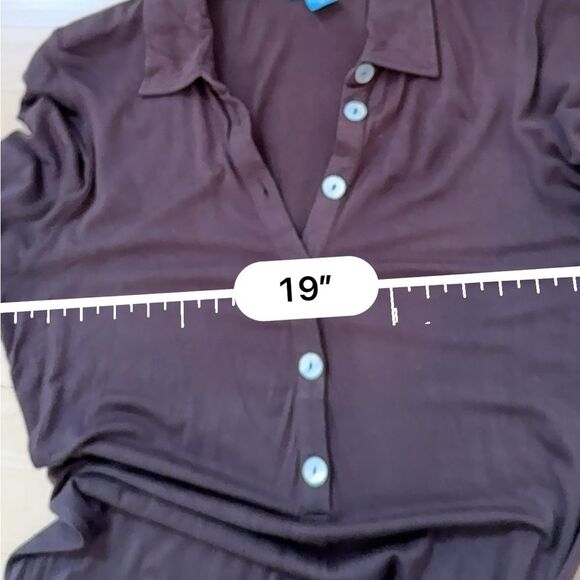 White + Warren Mother of Pearl Button Collared Short Sleeve Midi Dress in Brown - Picture 11 of 13